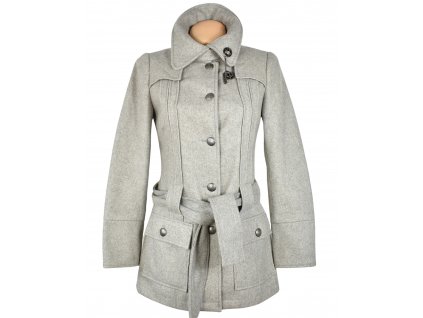 Vlněný (60%) dámský šedý kabát s páskem Promod 36