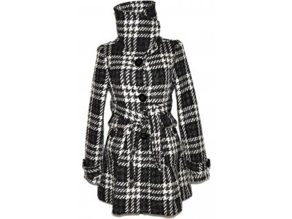 Vlněný dámský černobílý kabát s páskem ORSAY S/M