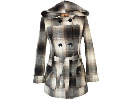 Dámský hnědobéžový zateplený kabát s páskem a kapucí Style&Line S