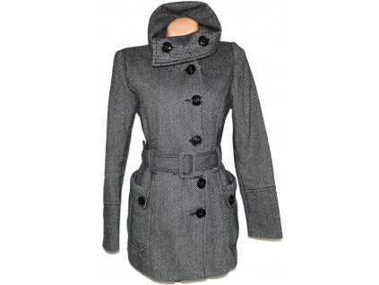 Vlněný dámský šedočerný melírovaný kabát s páskem FLAME M, L, XL