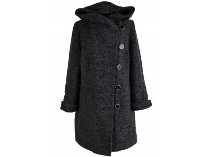 Vlněný (70%) dámský šedočerný zimní kabát Dussi 46