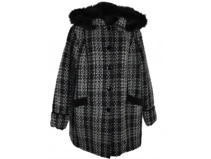 Dámský zimní černobílý kabát s kapucí XXXL