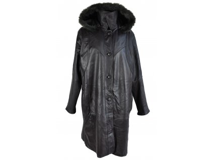 KOŽENÝ dámský černý měkký kabát s odnimatelnou vložkou a kapucí  XL