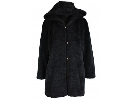 Dámský černý kožešinový kabát s kapucí Makyta XL