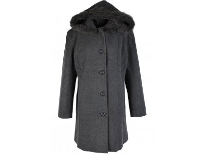 Vlněný (75%) dámský šedý kabát s kapucí (vlna, kašmír) 44