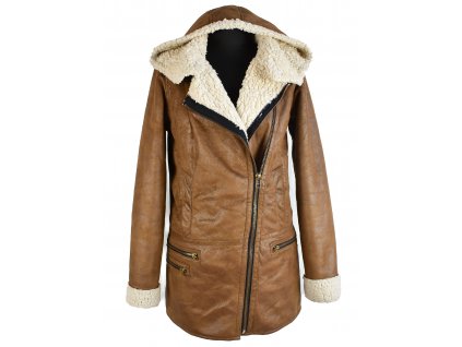 Dámský hnědý zimní kabát s kapucí a kožíškem Bershka S
