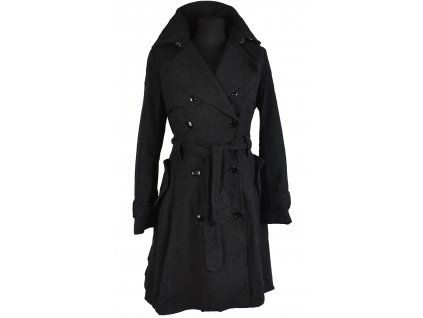 Vlněný (55%) dámský šedočerný kabát s páskem H&M 36