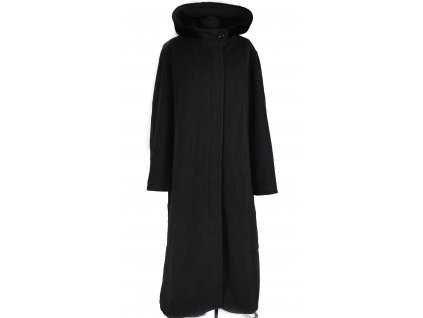 Vlněný (60%) dámský dlouhý šedočerný kabát s kapucí Depeche 50
