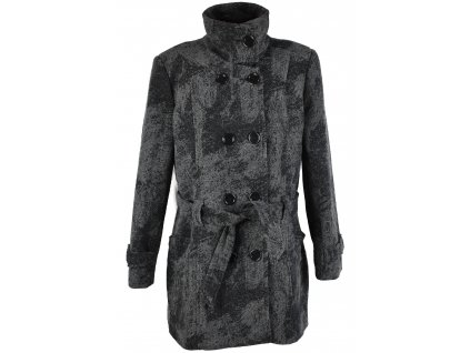 Vlněný (70%) dámský šedý kabát s páskem (vlna, kašmír) Wolf Collection 46