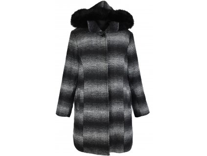 Dámský šedočerný zimní kabát s kapucí 48