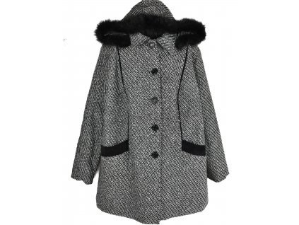Dámský černobílý zimní kabát s odnimatelnou kapucí 5XL