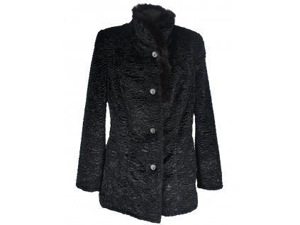 Dámský černý zimní kabát s pravou kožešinou Caro XL