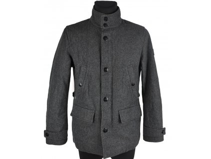 Vlněný (70%) pánský šedý zimní kabát Marco Polo S