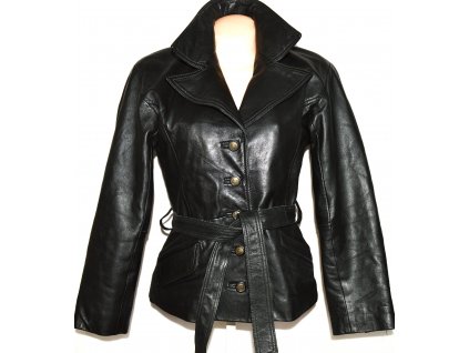 KOŽENÝ dámský měkký černý kabát s páskem CUBA L