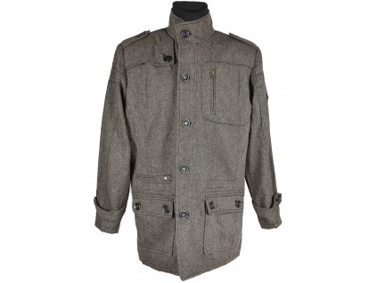 Vlněný (80%) pánský hnědý kabát Lee Cooper L - s cedulkou