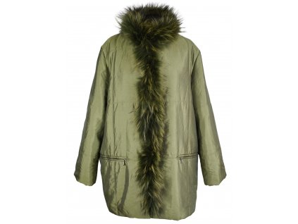Dámský zelený prošívaný kabát s pravou kožešinou Etage XXL