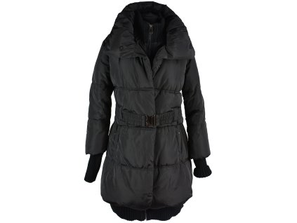 Dámský černý prošívaný kabát s páskem AMISU 40