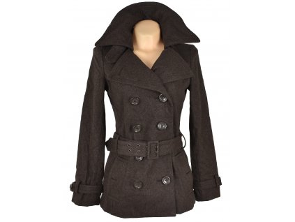 Vlněný (60%) dámský hnědý kabát s páskem Sutherland S