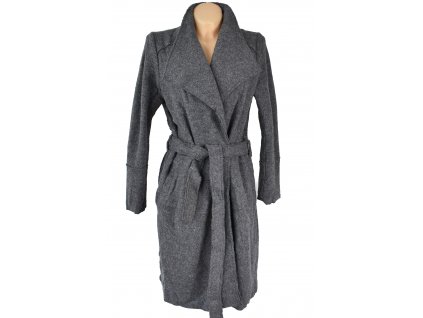 Vlněný (50%) dámský šedý kabát na zavazování Reserved 14/42