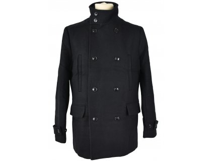 Vlněný (61%) pánský černý kabát H&M 52