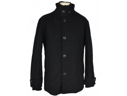 Vlněný (50%) pánský černý zimní kabát Jack&Jones L