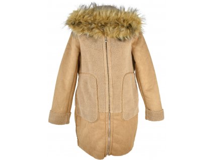 Dámský hnědý zimní kabát s kapucí L