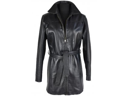 KOŽENÝ dámský černý měkký kabát na zip s páskem Calypso L