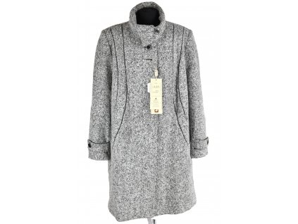 Vlněný (75%) dámský šedý dlouhý zimní kabát OLA XXXL - s cedulkou
