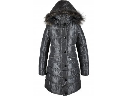 Dámský prošívaný kovový kabát s kapucí s pravou kožešinou O&S Paris M