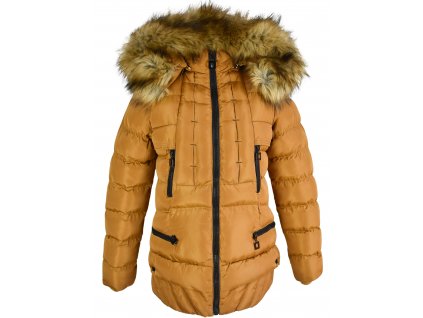 Dámský zimní prošívaný hořčicový kabát s kapucí Speed.A M