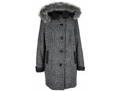 Dámský zimní šedočerný kabát s kapucí 48