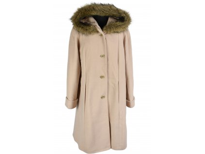 Vlněný (70%) dámský béžový kabát s kapucí XL
