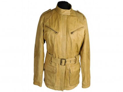 Kožený dámský  měkký pískový kabát s páskem XL*