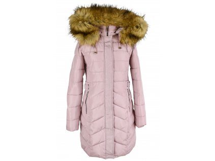 Dámský růžový prošívaný zimní kabát s kapucí BH Forever S
