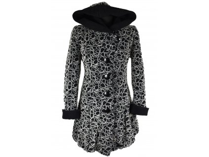 Vlněný (50%) dámský šedočerný zimní kabát s kapucí Maja XS