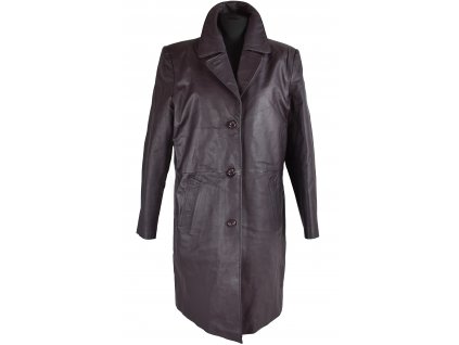 Kožený dámský měkký zateplený tmavě fialový kabát  L*