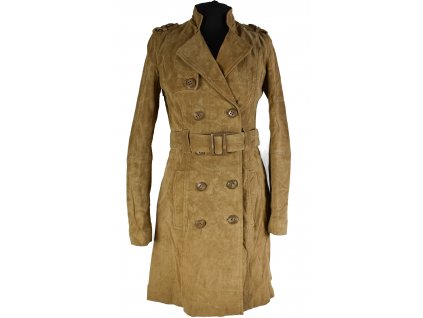 KOŽENÝ dámský hnědý semišový kabát s páskem Camaieu S