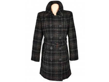 Dámský hnědočerný károvaný kabát s páskem La Boutique de Claudette L