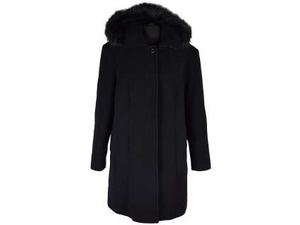 Vlněný dámský černý zimní kabát s kapucí s kapucí Blue Star 50