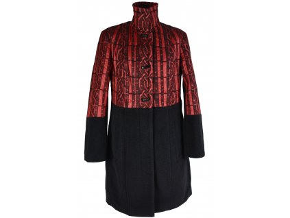 Vlněný (75%) dámský černo-červený kabát (vlna, kašmír) L