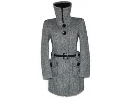 Dámský šedočerný zimní kabát s páskem a límcem ORSAY