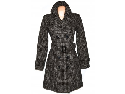 Vlněný dámský hnědý kabát s páskem CAMAIEU S, L