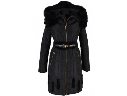Péřový dámský černý prošívaný kabát s pravou kožešinou Elisabetta Franchi S