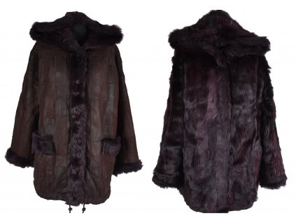 Oboustranný dámský fialový kožešinový kabát XXL