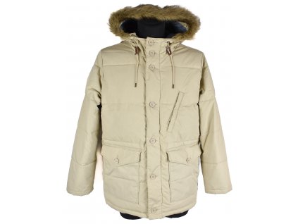 Péřový pánský zimní béžový kabát s kapucí LEVIS L