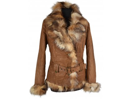 KOŽENÝ dámský hnědý kabátek s pravou kožešinou Fabriano Nucci L