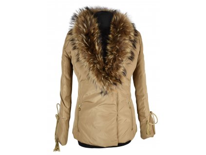 Péřový dámský béžový kabátek s pravou kožešinou Giorgia & Johns S