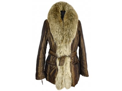 Dámský hnědozlatý prošívaný kabát s pravou kožešinou Ascot Sport XL