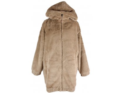 Dámský hnědý kožíškový kabát s kapucí Reserved L - s cedulkou