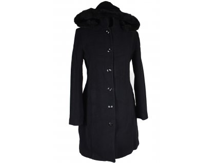 Vlněný dámský černý zimní kabát s kapucí Inter Draga M